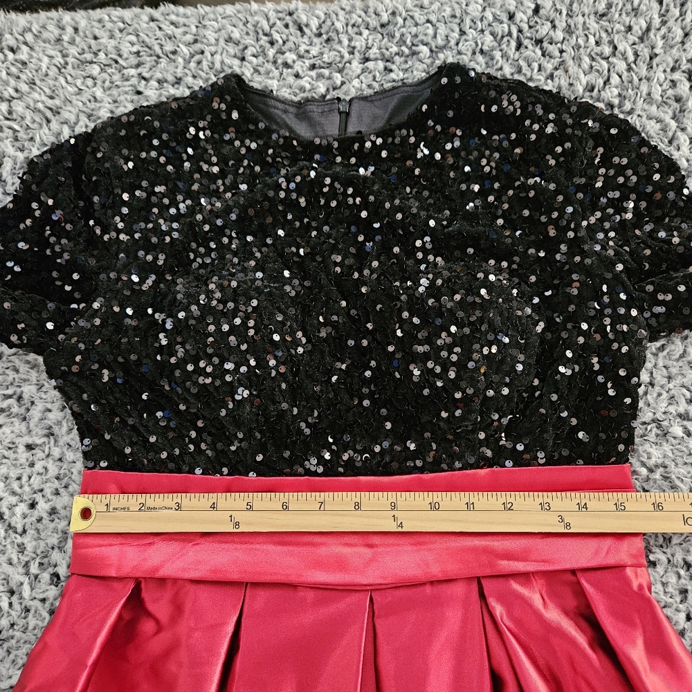 Black & Red Maxi Dress M Medium Sequined Satin Long Sleeve Formal Gown AO YAN - Picture 8 of 12